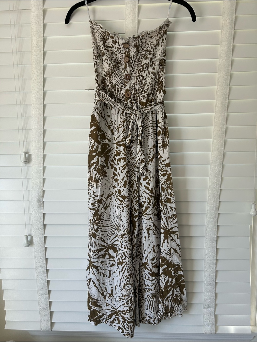 Blue Island Jumpsuit Tropical Brown White Sleeveless Small